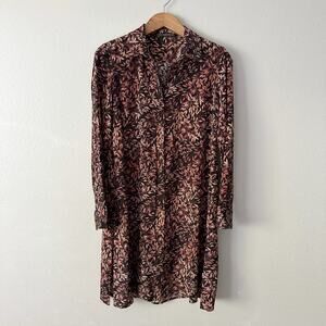 Peruvian‎ Connection 100% Silk Leaf Print Long Sleeve Collared Tunic Size Large
